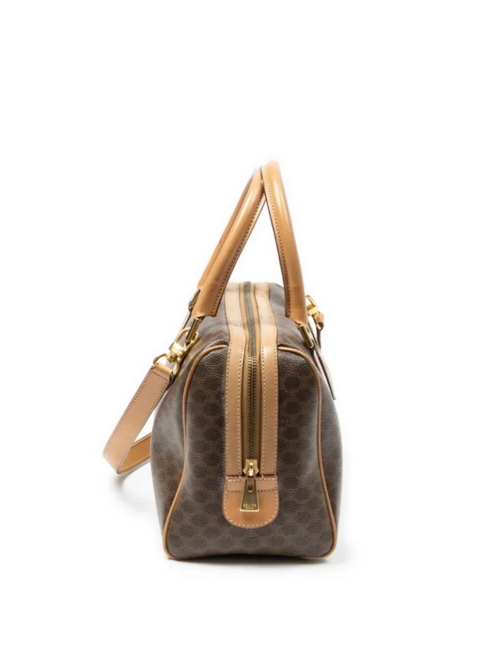Celine Mini Boston Beige Brown Macadam Canvas